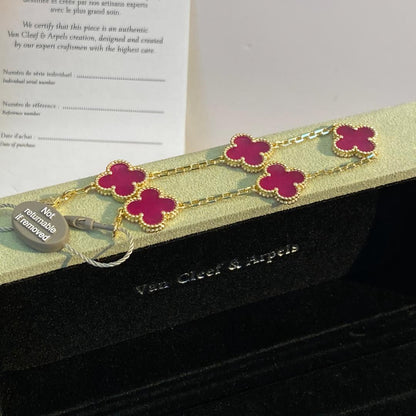 [ElanLuxe Jewelry]NEW CLOVER 5 MOTIFS PINK ENAMEL BRACELET
