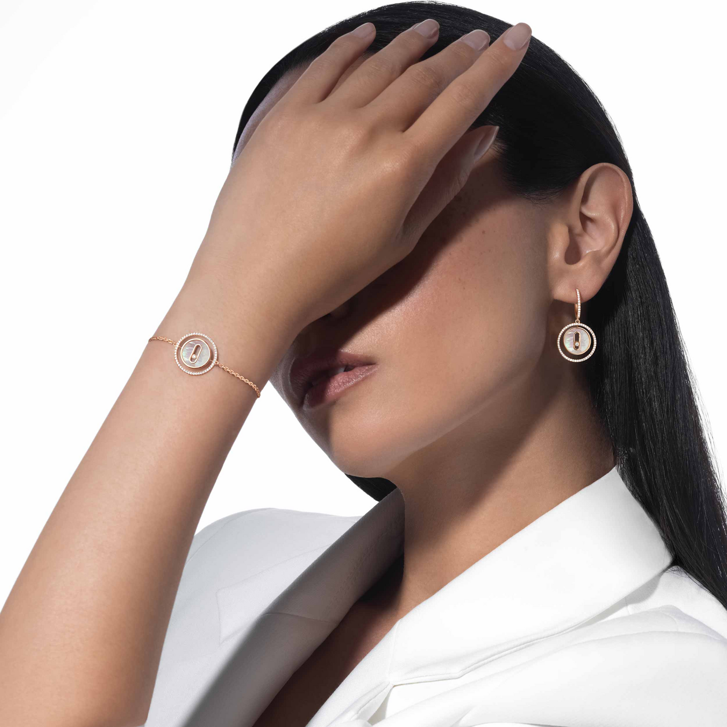 [ElanLuxe Jewelry]LUCKY MOVE WHITE MOTHER OF PEARL PINK GOLD DIAMOND BRACELET