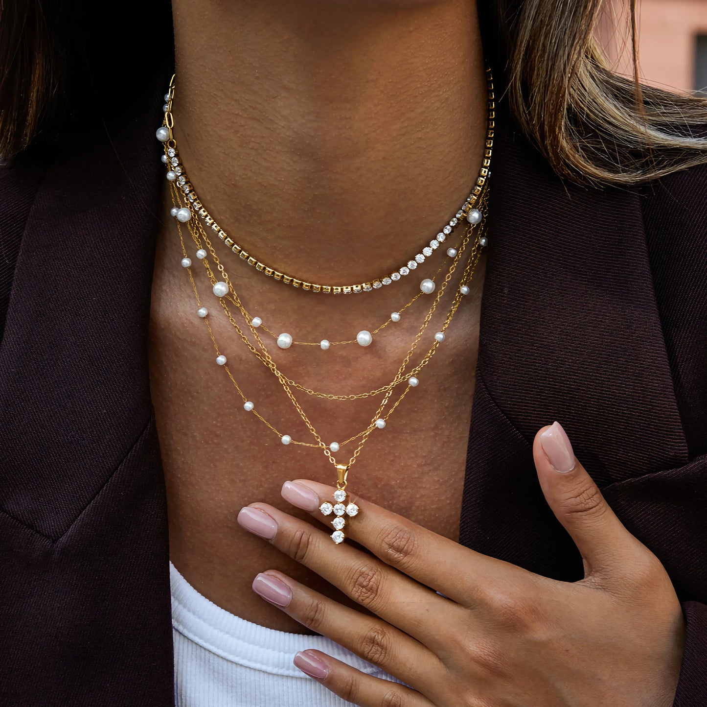 [ElanLuxe]Wynter Diamond Cross Necklace