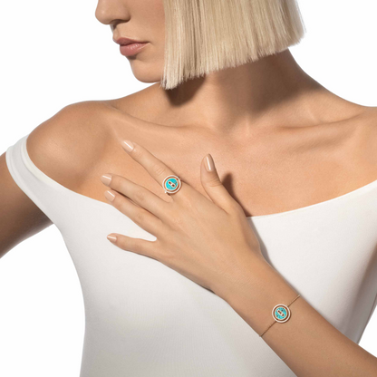 [ElanLuxe Jewelry]LUCKY MOVE TURQUOISE PINK GOLD DIAMOND BRACELET