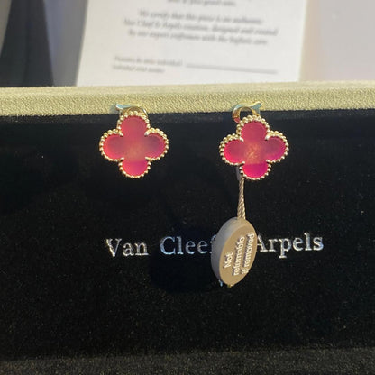 [ElanLuxe Jewelry]NEW CLOVER 15MM PINK ENAMEL STUD EARRINGS