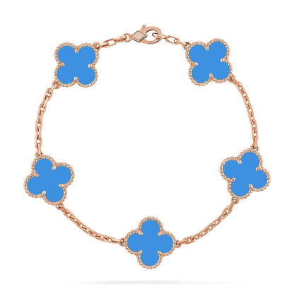 [ElanLuxe Jewelry] CLOVER 5 MOTIF BLUE AGATE BRACELET COLLECTION