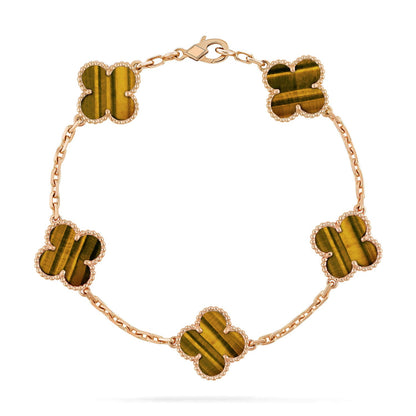 [ElanLuxe Jewelry] CLOVER 5 MOTIFS TIGER EYE BRACELET COLLECTION