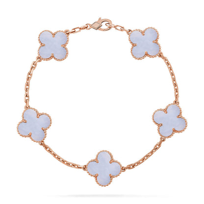 [ElanLuxe Jewelry] CLOVER 5 MOTIF PURPLE CHALCEDONY BRACELET COLLECTION