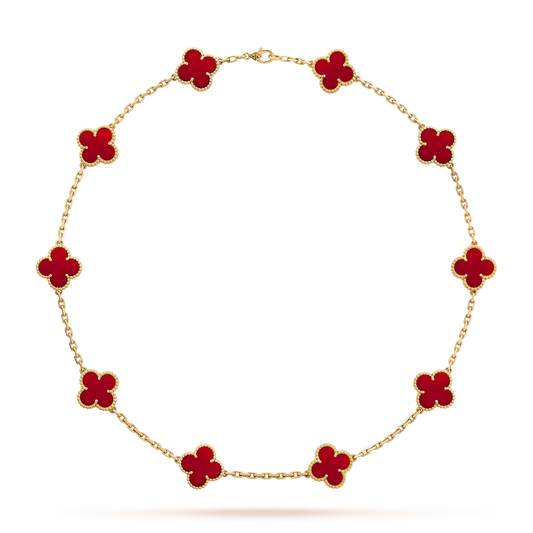 [ElanLuxe Jewelry]CLOVER 10 MOTIFS CARNELIAN NECKLACE