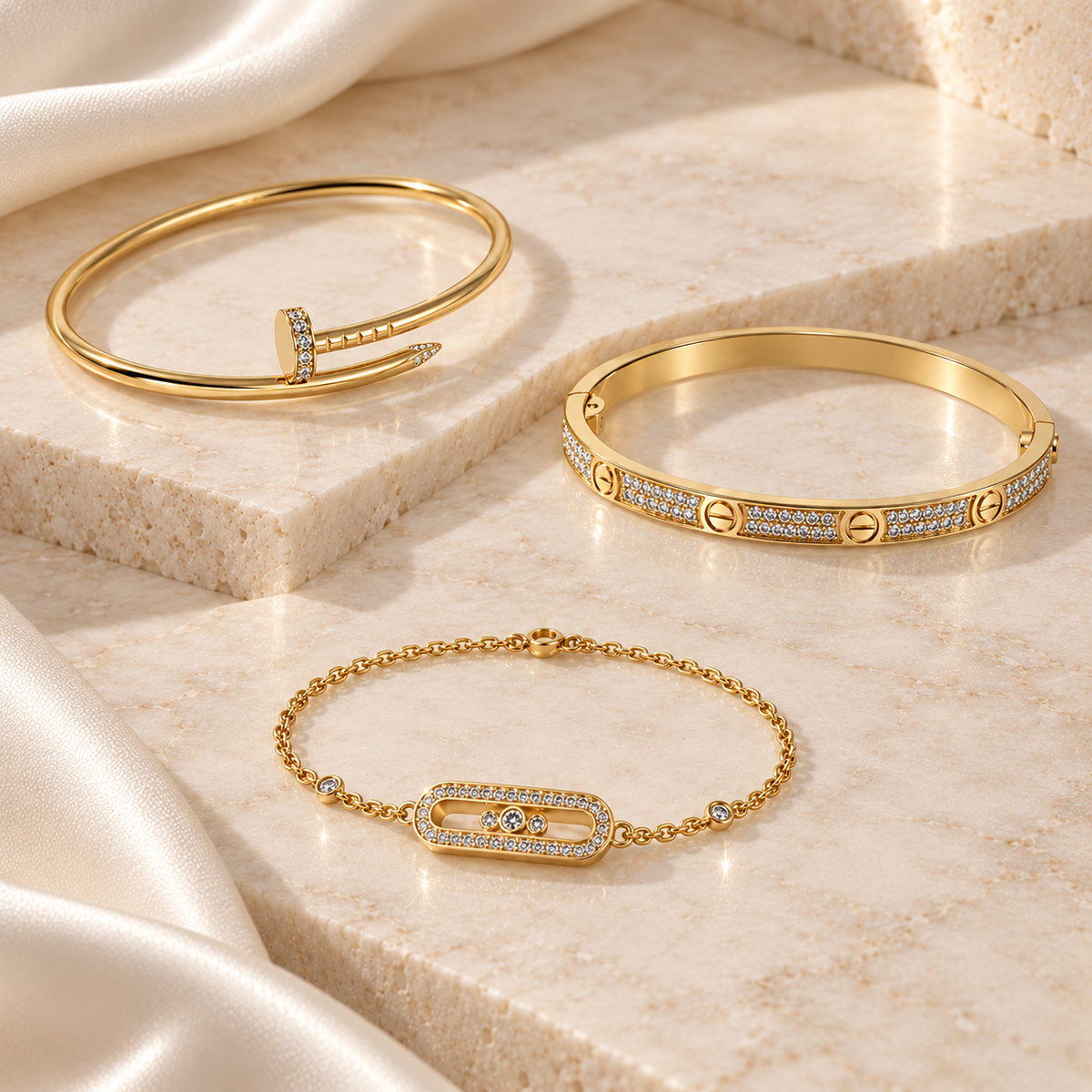 [ElanLuxe Jewelry] LOVE & JUSTE Baby Move Diamond Bracelet Stack Set