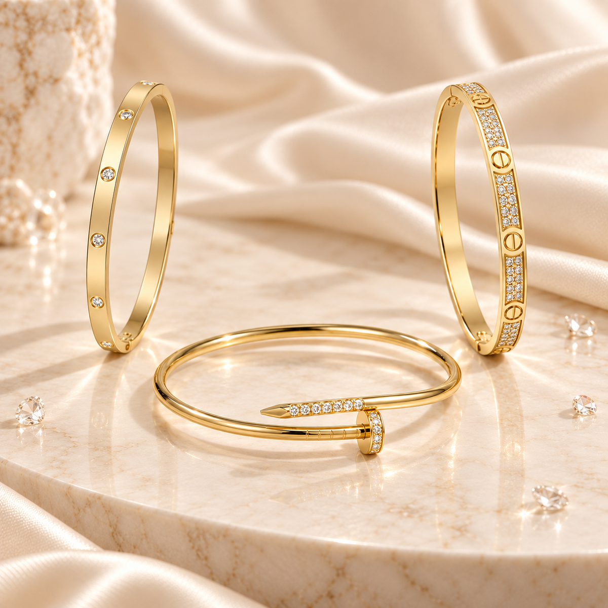 [ElanLuxe Jewelry] JUSTE Diamond & LOVE Diamond Bracelet Stack Set