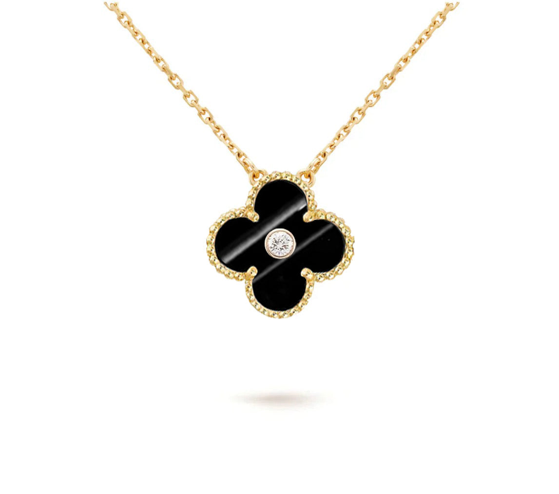 [ElanLuxe Jewelry]CLOVER 15MM DIAMOND SINGLE FLOWER NECKLACE COLLECTION