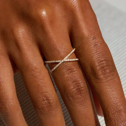 [ElanLuxe]Nia Gold Diamond Cross Ring