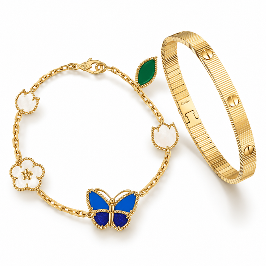 [ElanLuxe Jewelry] Lucky Spring Butterfly 5-Motif & LOVE Unlimited Bracelet Stack Set