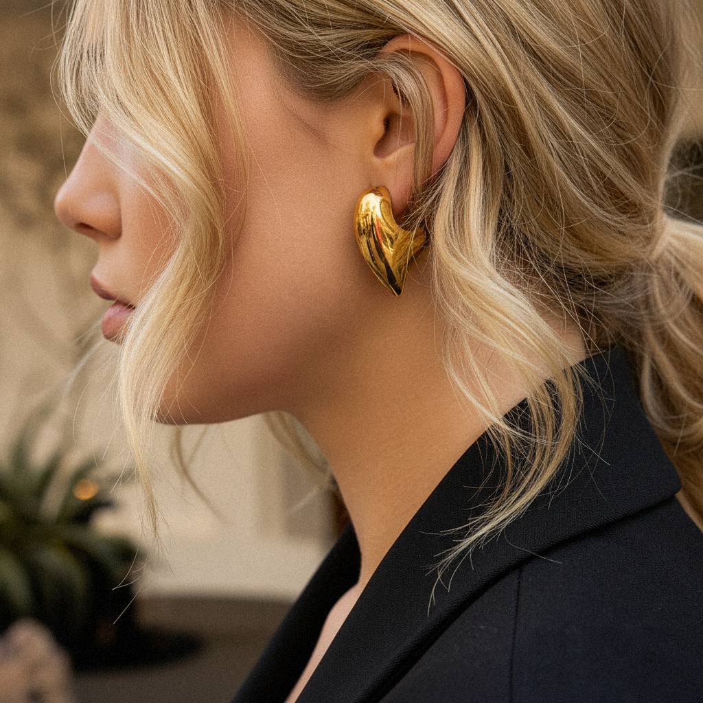[ElanLuxe]Aimee Chunky Heart Gold Earrings