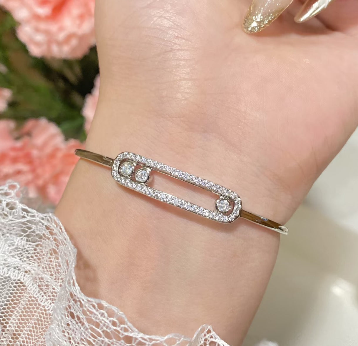 [ElanLuxe Jewelry]Move Pav茅 Diamond Bangle Bracelet M