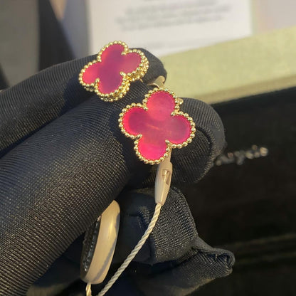 [ElanLuxe Jewelry]NEW CLOVER 15MM PINK ENAMEL STUD EARRINGS