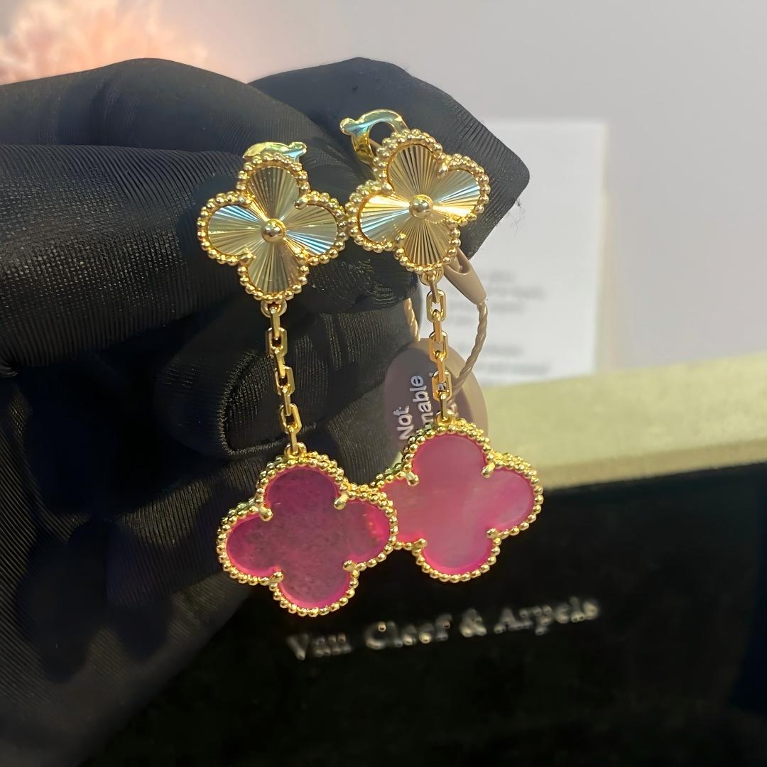 [ElanLuxe Jewelry]NEW CLOVER 2 MOTIF PINK ENAMEL EARRINGS