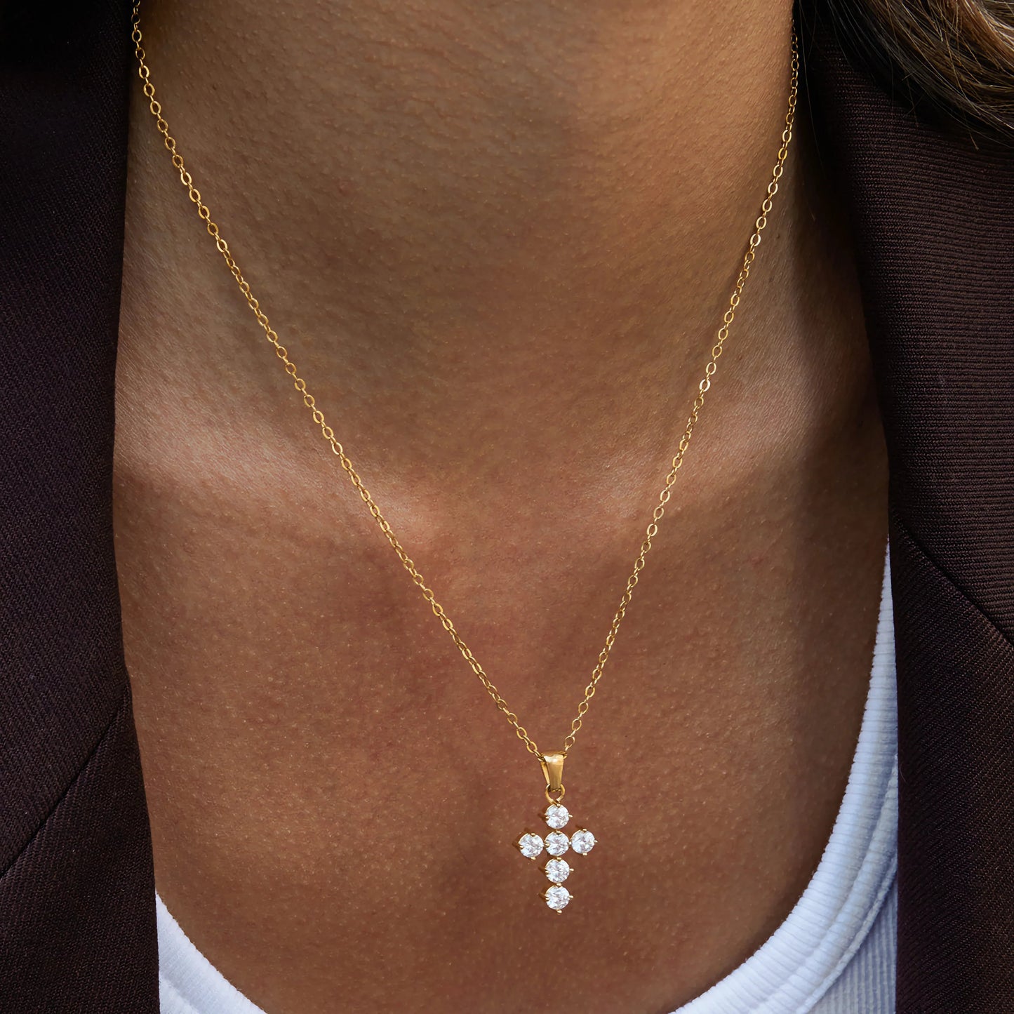 [ElanLuxe]Wynter Diamond Cross Necklace