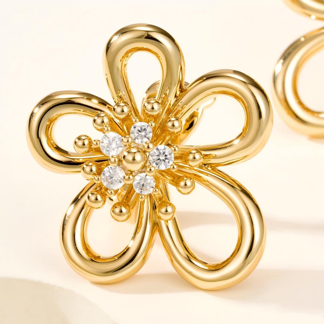 [Elanluxe Jewelry] FLOWERLACE EARRING 5 DIAMONDS