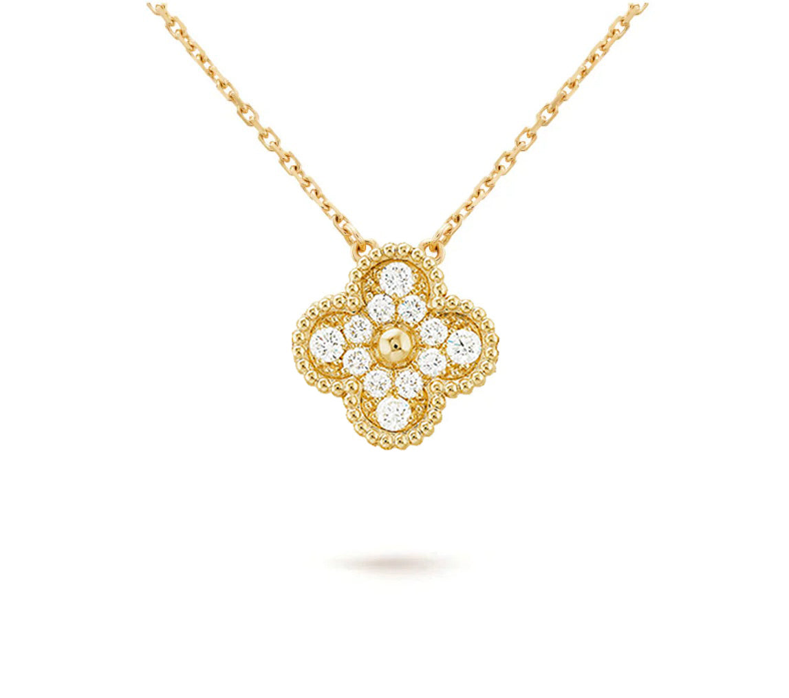 [ElanLuxe Jewelry]CLOVER 15MM DIAMOND SINGLE FLOWER NECKLACE COLLECTION