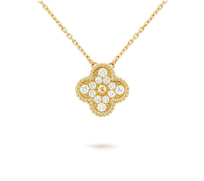 [ElanLuxe Jewelry]CLOVER 15MM DIAMOND SINGLE FLOWER NECKLACE COLLECTION