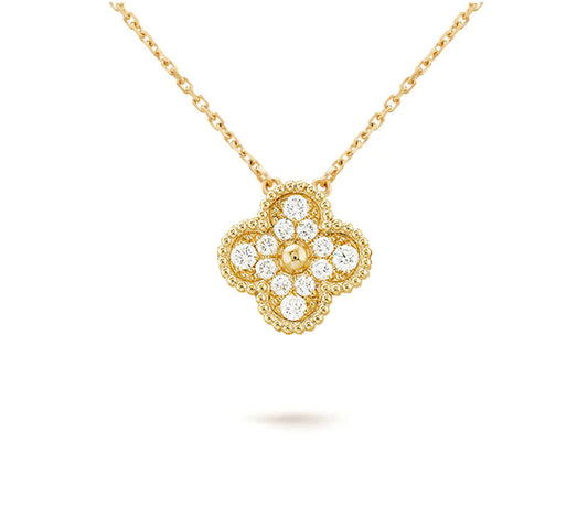 [ElanLuxe Jewelry]CLOVER 15MM DIAMOND SINGLE FLOWER NECKLACE COLLECTION