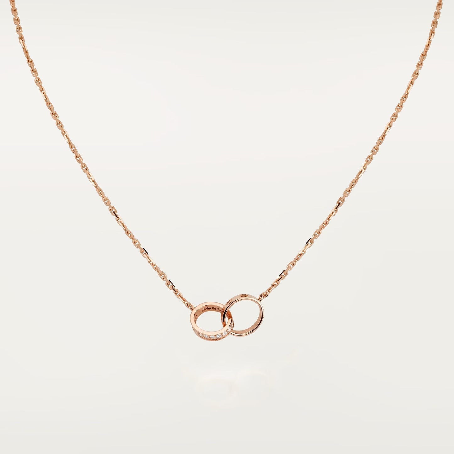 [ElanLuxe Jewelry]LOVE DOUBLE RING HALF DIAMOND NECKLACE