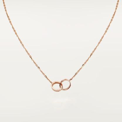 [ElanLuxe Jewelry]LOVE DOUBLE RING HALF DIAMOND NECKLACE