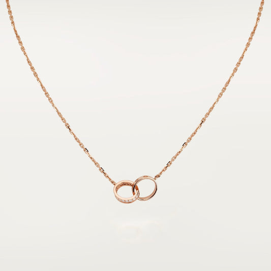 [ElanLuxe Jewelry]LOVE DOUBLE RING HALF DIAMOND NECKLACE