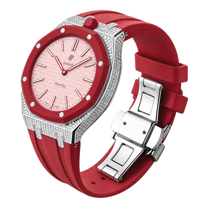 Strap For Ap Swatch Royal Oak Pop Exclusive Steel Case With Diamond(Moissanite) & Silicone Strap
