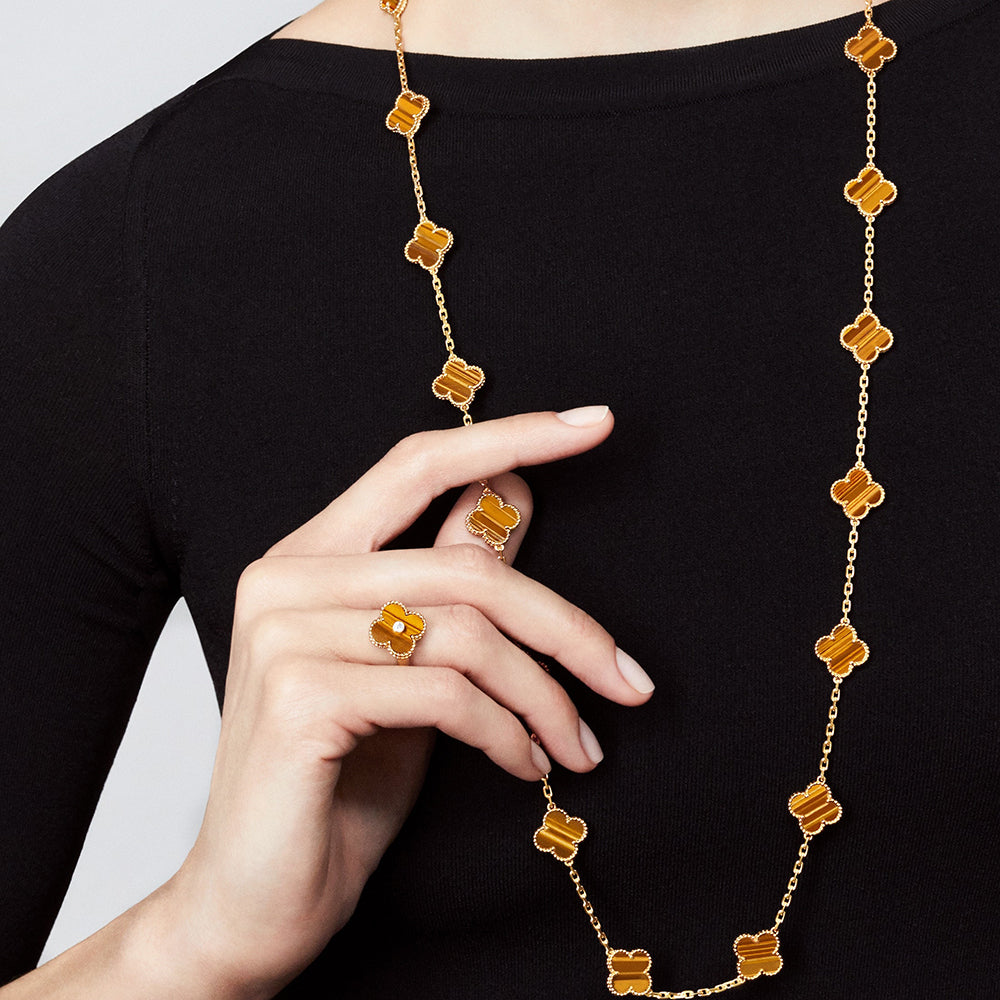 [ElanLuxe Jewelry]CLOVER 20 MOTIFS TIGER EYE ROSE GOLD