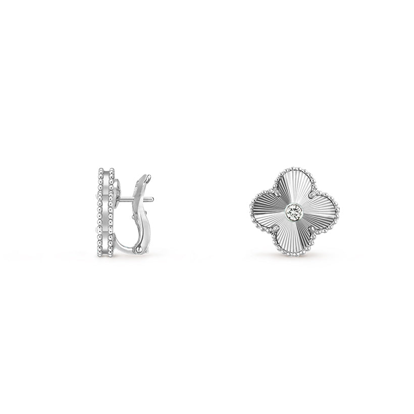 [ElanLuxe Jewelry]CLOVER SILVER 15MM MOP DIAMOND EARRINGS COLLECTION