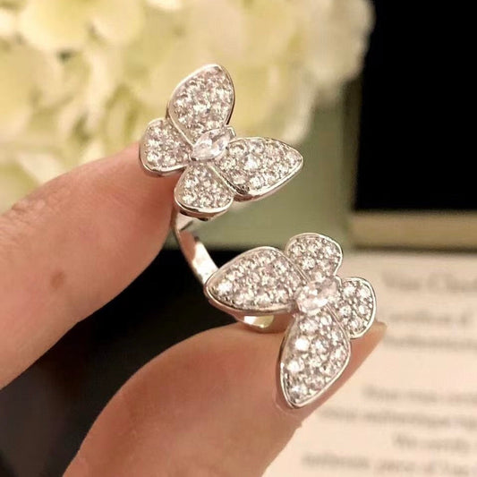 [ElanLuxe Jewelry]TWIN SILVER BUTTERFLY DIAMOND RING
