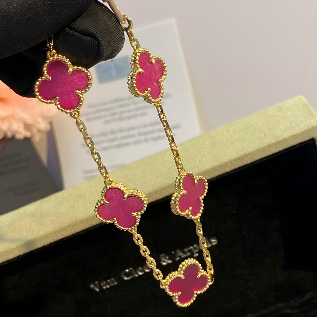[ElanLuxe Jewelry]NEW CLOVER 5 MOTIFS PINK ENAMEL BRACELET
