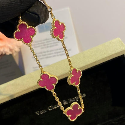 [ElanLuxe Jewelry]NEW CLOVER 5 MOTIFS PINK ENAMEL BRACELET