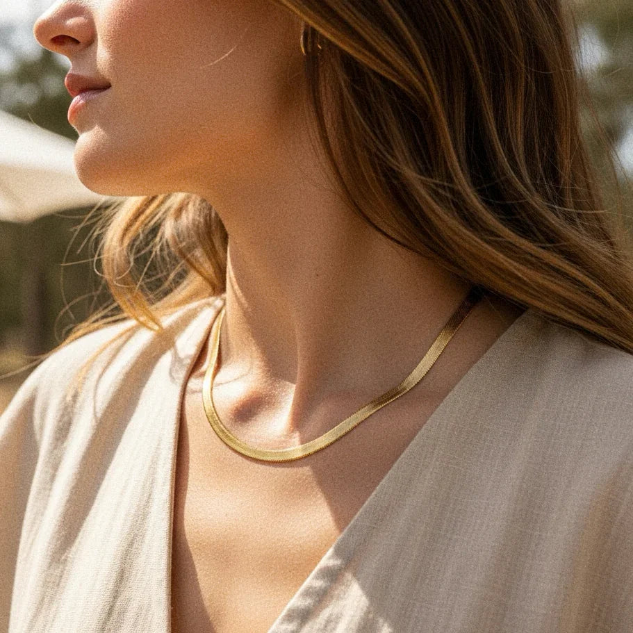 [ElanLuxe]Elysian Gold Herringbone Necklace