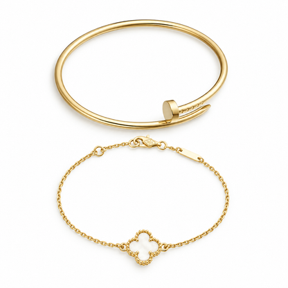 [ElanLuxe Jewelry] Clover White Mother-of-Pearl & JUSTE Bracelet Stack Set
