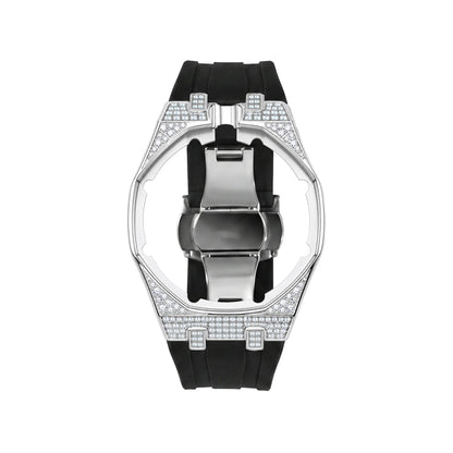 Strap For Ap Swatch Royal Oak Pop Exclusive Steel Case With Diamond(Moissanite) & Silicone Strap