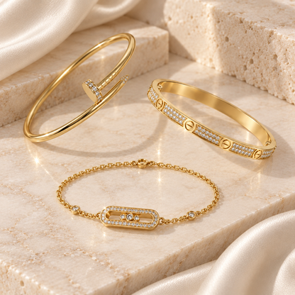 [ElanLuxe Jewelry] LOVE & JUSTE Baby Move Diamond Bracelet Stack Set