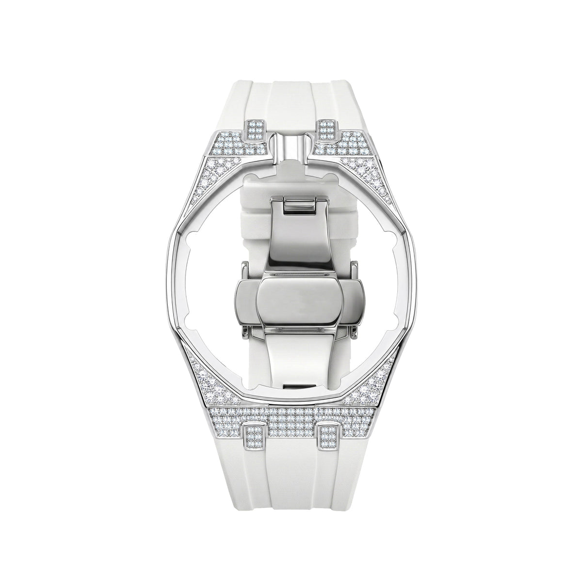 Strap For Ap Swatch Royal Oak Pop Exclusive Steel Case With Diamond(Moissanite) & Silicone Strap