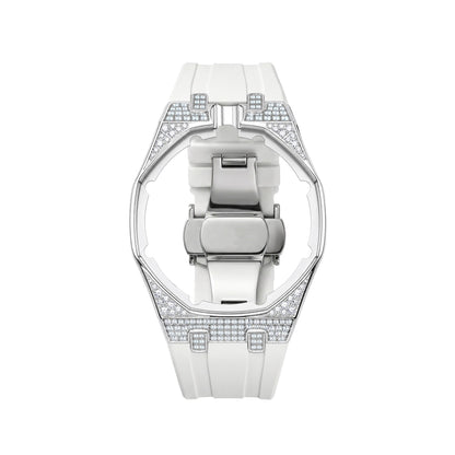 Strap For Ap Swatch Royal Oak Pop Exclusive Steel Case With Diamond(Moissanite) & Silicone Strap