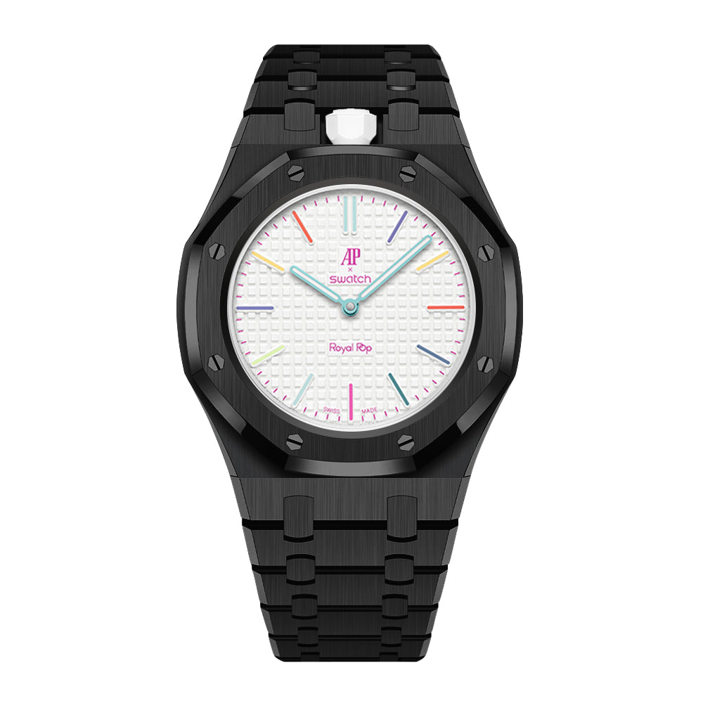 Strap For Ap Swatch Royal Oak Pop Exclusive Steel Case & Strap Full‑wrap Embedded Watch Band
