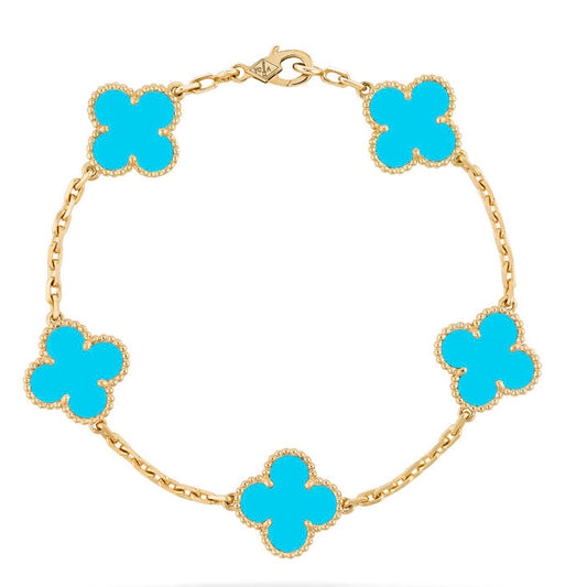 [ElanLuxe Jewelry]CLOVER 5 MOTIFS TURQUOISE BRACELET