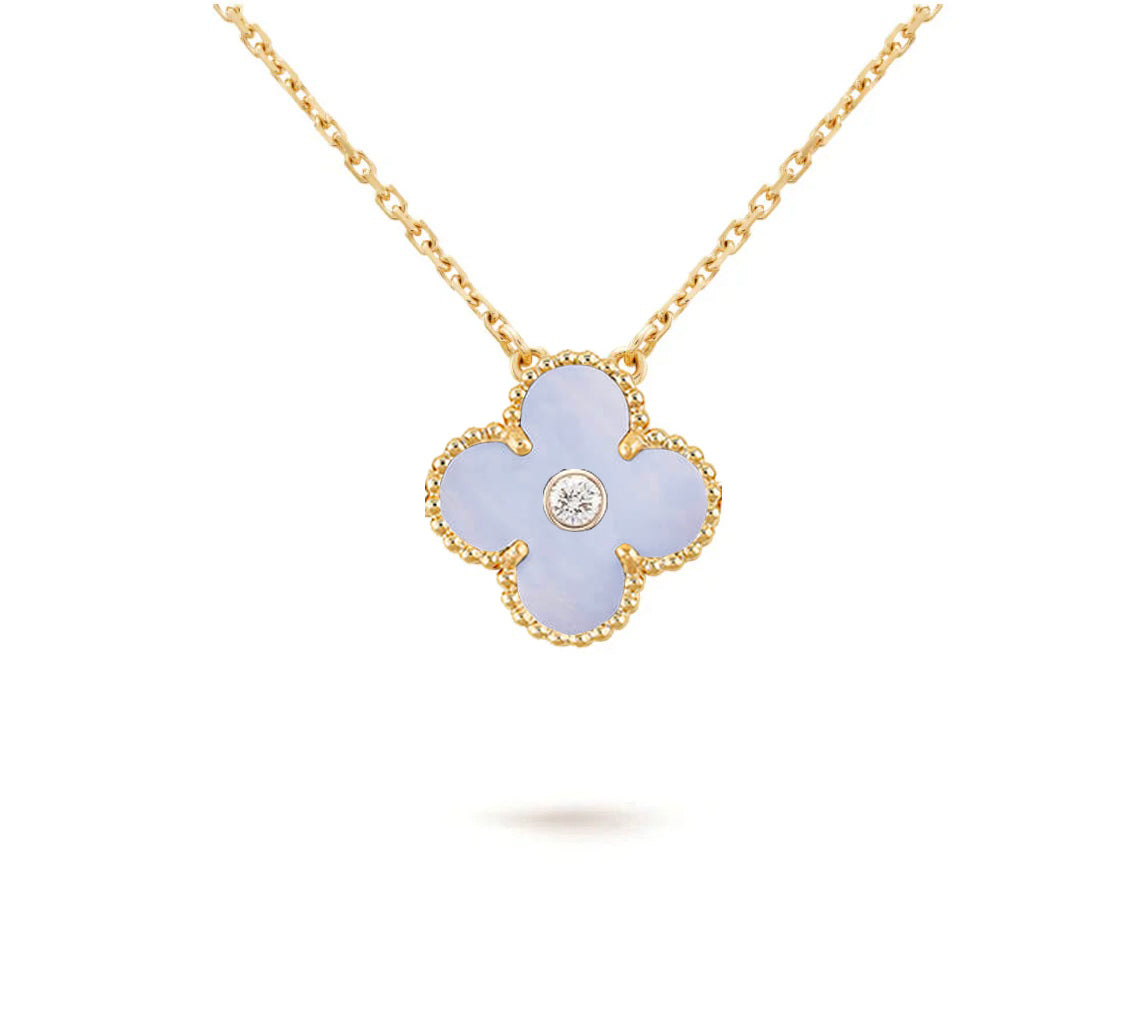 [ElanLuxe Jewelry]CLOVER 15MM DIAMOND SINGLE FLOWER NECKLACE COLLECTION