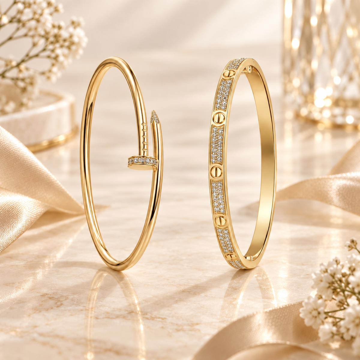 [ElanLuxe Jewelry] JUSTE Diamond & LOVE Diamond-Paved Bracelet Stack Set