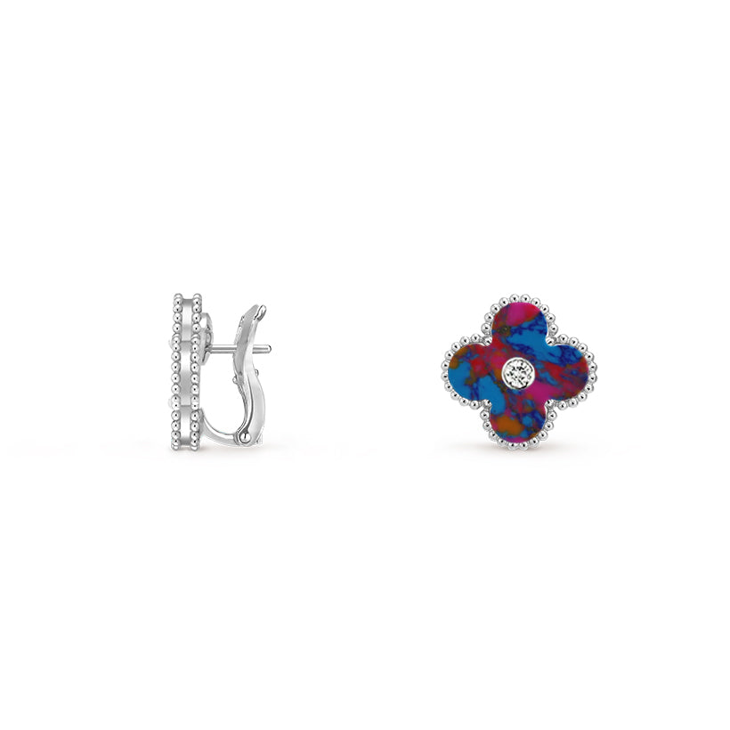 [ElanLuxe Jewelry]CLOVER SILVER 15MM MOP DIAMOND EARRINGS COLLECTION