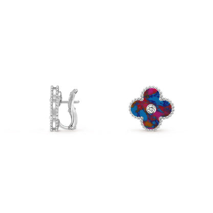 [ElanLuxe Jewelry]CLOVER SILVER 15MM MOP DIAMOND EARRINGS COLLECTION