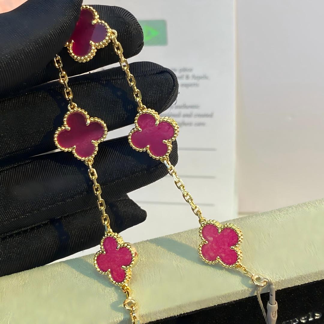 [ElanLuxe Jewelry]NEW CLOVER 5 MOTIFS PINK ENAMEL BRACELET