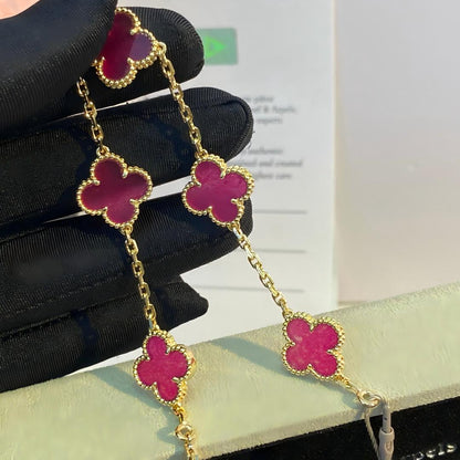 [ElanLuxe Jewelry]NEW CLOVER 5 MOTIFS PINK ENAMEL BRACELET