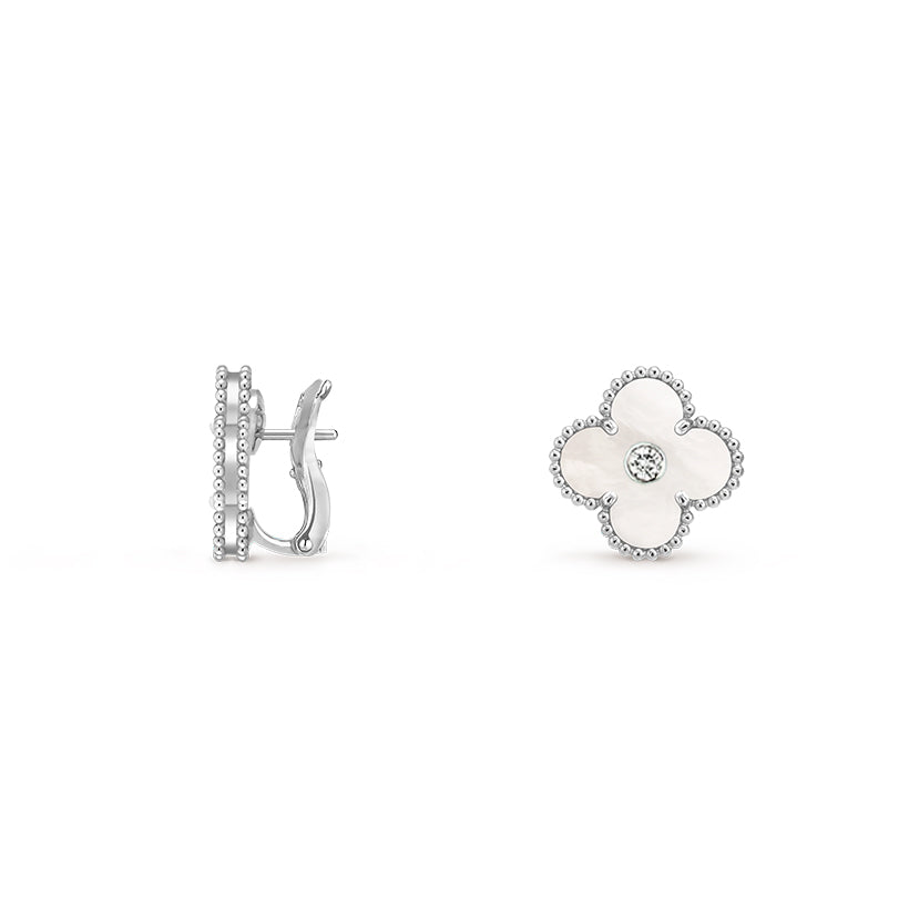[ElanLuxe Jewelry]CLOVER SILVER 15MM MOP DIAMOND EARRINGS COLLECTION