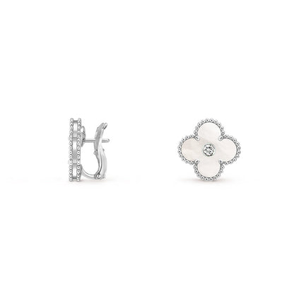 [ElanLuxe Jewelry]CLOVER SILVER 15MM MOP DIAMOND EARRINGS COLLECTION