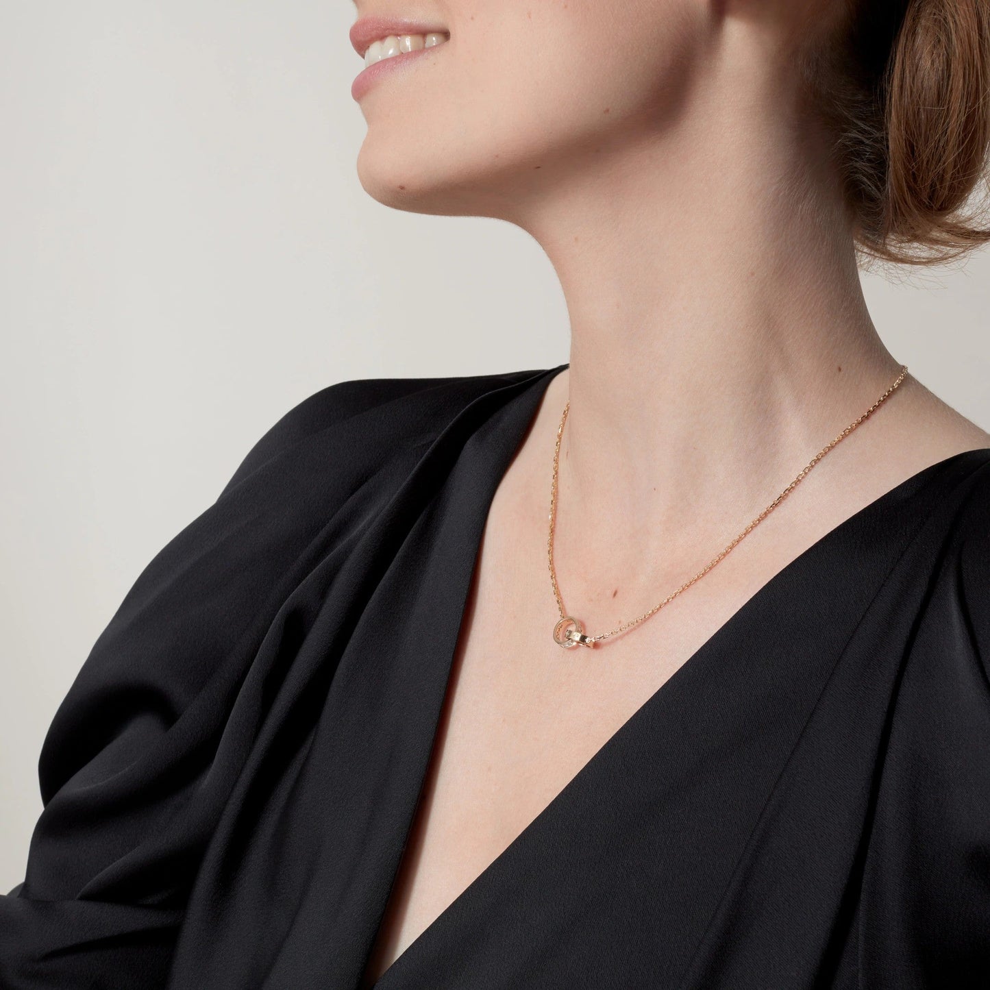 [ElanLuxe Jewelry]LOVE DOUBLE RING HALF DIAMOND NECKLACE