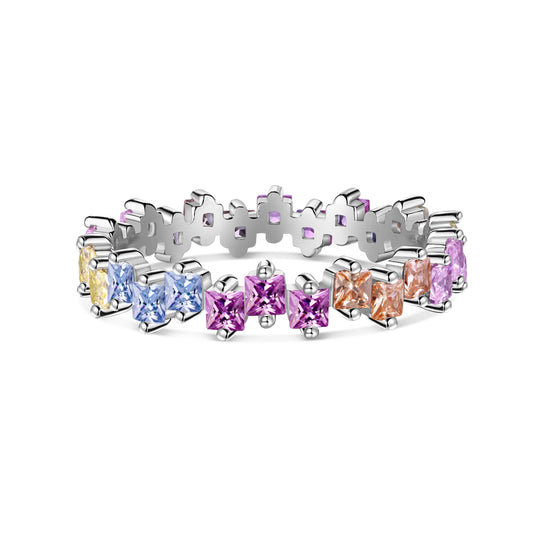 [ElanLuxe Jewelry]Mixed Colorful Square Staggered Rings